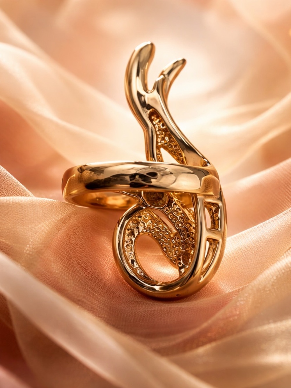Unique Infinity Ring Geometric Champagne Gold Color White Zircon Size 8 - Picture 11 of 11